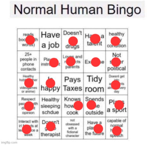 Normal human bingo | image tagged in normal human bingo | made w/ Imgflip meme maker