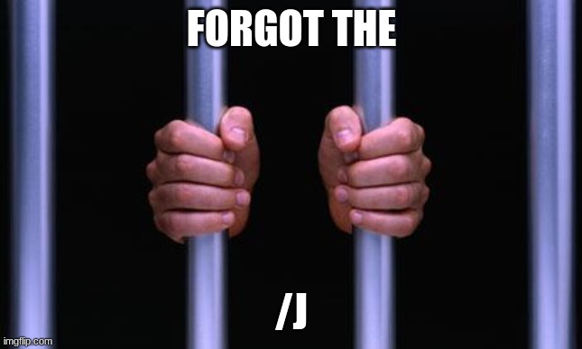 Prison Bars | FORGOT THE /J | image tagged in prison bars | made w/ Imgflip meme maker