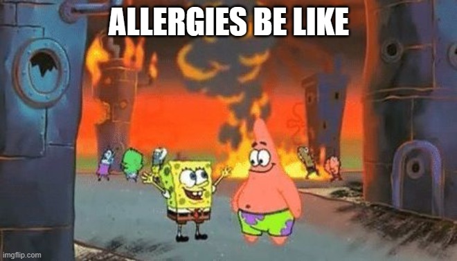 Spong Bob | ALLERGIES BE LIKE | image tagged in spong bob | made w/ Imgflip meme maker
