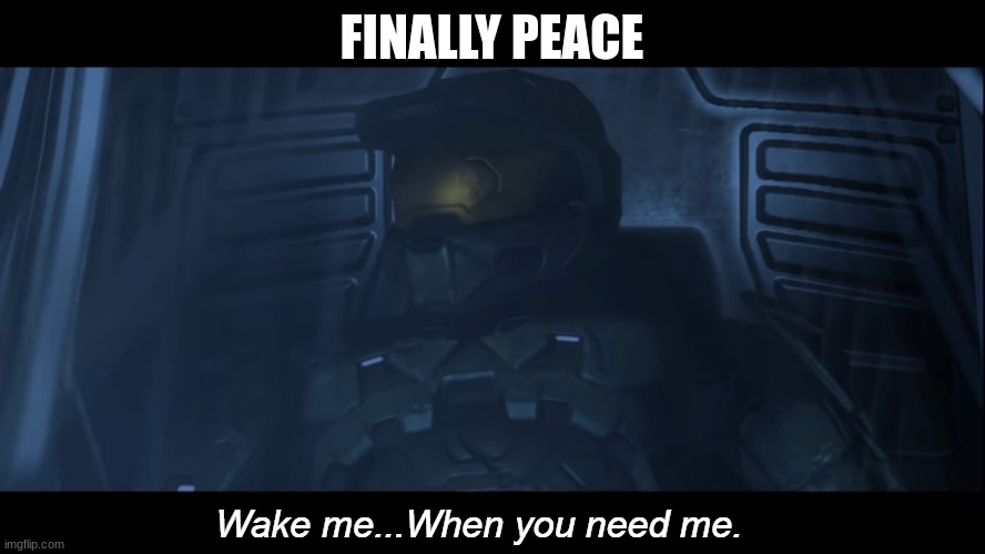 Halo 3 wake me when you need me | FINALLY PEACE | image tagged in halo 3 wake me when you need me | made w/ Imgflip meme maker