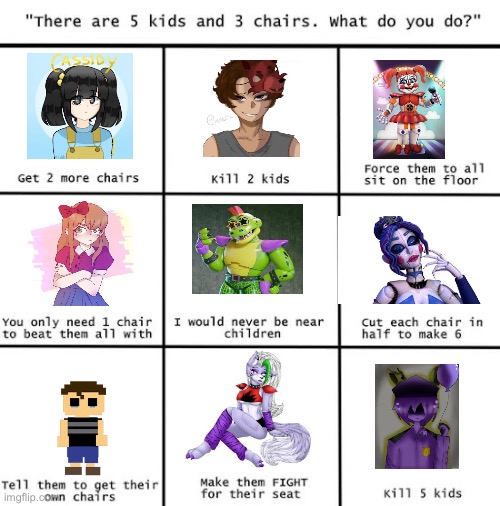 There are five kids and three chairs | image tagged in there are five kids and three chairs | made w/ Imgflip meme maker
