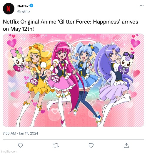 This as well?! (tweetgen) | image tagged in netflix,precure,fake,glitter force | made w/ Imgflip meme maker