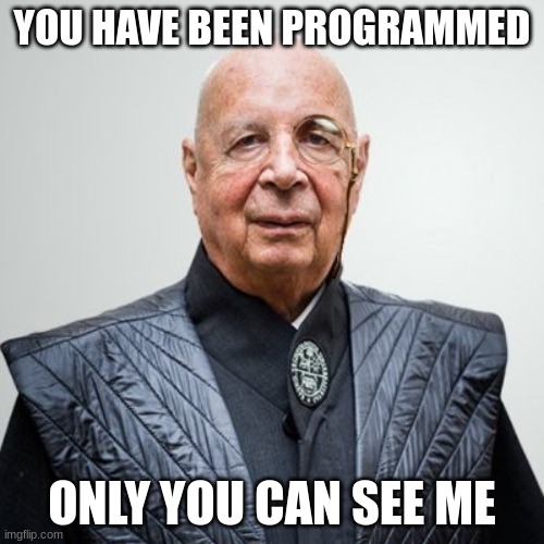 the ruler of the world | YOU HAVE BEEN PROGRAMMED; ONLY YOU CAN SEE ME | image tagged in klaus schwab,in plain sight,conspiracy theory | made w/ Imgflip meme maker