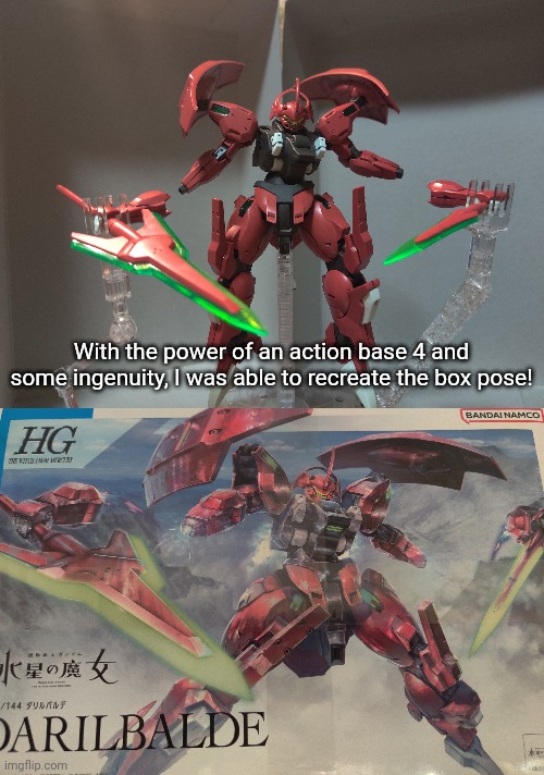 Also I panel-lined it. I know the pose isn't the best but it's better than if I didn't detach the hands | With the power of an action base 4 and some ingenuity, I was able to recreate the box pose! | made w/ Imgflip meme maker