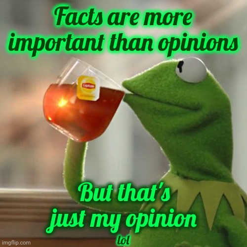 Facts Vs Opinion | Facts are more important than opinions; But that's just my opinion; lol | image tagged in memes,but that's none of my business,kermit the frog,facts,lol,opinion | made w/ Imgflip meme maker