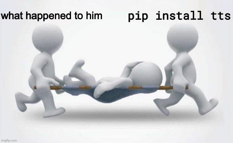 What happened to him? | what happened to him; pip install tts | image tagged in what happened to him | made w/ Imgflip meme maker