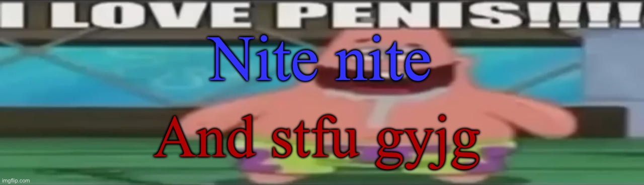 I love penis | Nite nite; And stfu gyjg | image tagged in i love penis | made w/ Imgflip meme maker