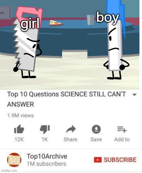 Top 10 questions Science still can't answer | boy; girl | image tagged in top 10 questions science still can't answer | made w/ Imgflip meme maker