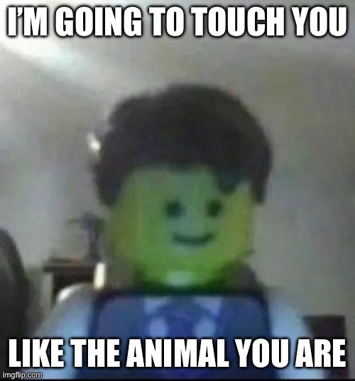 Weird Lego Guy | I’M GOING TO TOUCH YOU; LIKE THE ANIMAL YOU ARE | image tagged in lego,weird,funny | made w/ Imgflip meme maker