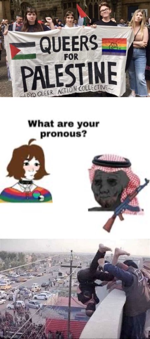 QuEeRs FoR pAlEsTiNe | image tagged in idiots | made w/ Imgflip meme maker