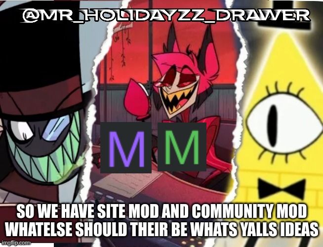 ?????? | SO WE HAVE SITE MOD AND COMMUNITY MOD WHATELSE SHOULD THEIR BE WHATS YALLS IDEAS | image tagged in memes,lol | made w/ Imgflip meme maker