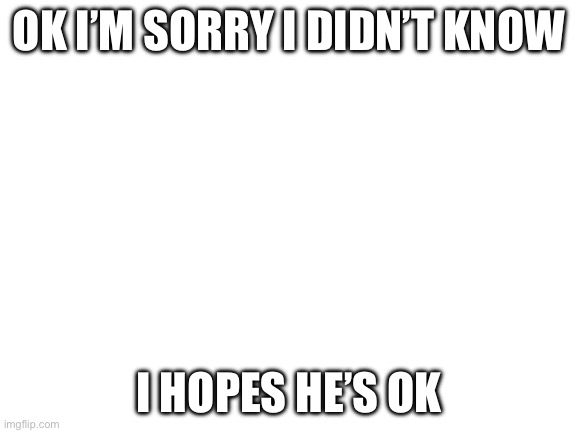 Blank White Template | OK I’M SORRY I DIDN’T KNOW; I HOPES HE’S OK | image tagged in blank white template | made w/ Imgflip meme maker