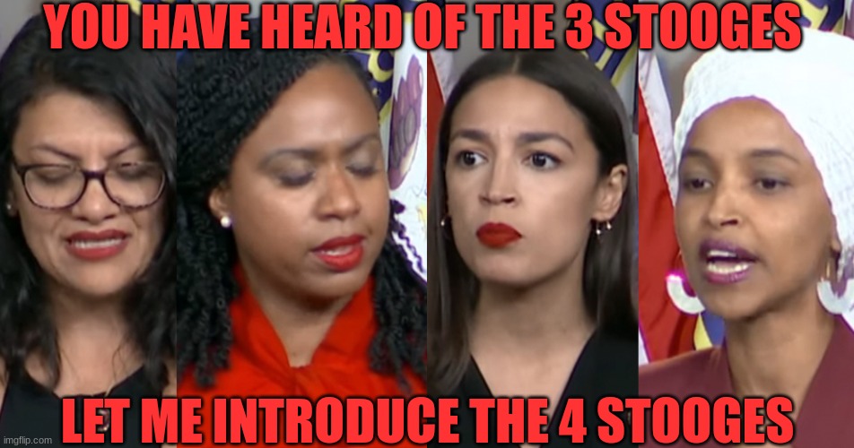 4 Stooges | YOU HAVE HEARD OF THE 3 STOOGES; LET ME INTRODUCE THE 4 STOOGES | image tagged in aoc squad | made w/ Imgflip meme maker