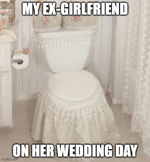 When your junkie ex gets married | MY EX-GIRLFRIEND; ON HER WEDDING DAY | image tagged in funny,toilet,ex girlfriend,girlfriend,junkie,drugs | made w/ Imgflip meme maker