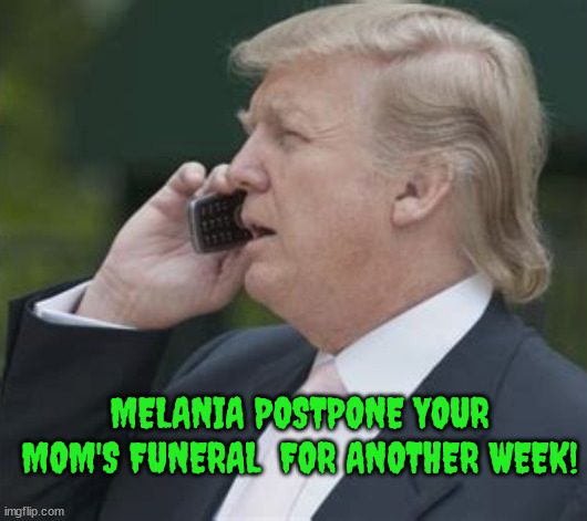 Trump after court | MELANIA POSTPONE YOUR MOM'S FUNERAL  FOR ANOTHER WEEK! | image tagged in melania's mother died,funeral,maga,delay away,criminal,felon | made w/ Imgflip meme maker