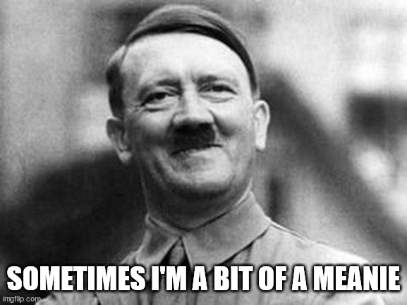 adolf hitler | SOMETIMES I'M A BIT OF A MEANIE | image tagged in adolf hitler | made w/ Imgflip meme maker