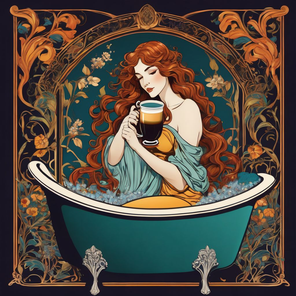 High Quality ART NOUVEAU COFFEE POSTER, GIRL IN BATHTUB Blank Meme Template