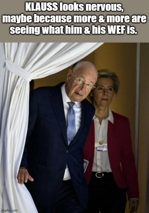 HIDE Klauss hide someones looking for you. | KLAUSS looks nervous, maybe because more & more are seeing what him & his WEF is. | image tagged in nwo,scared | made w/ Imgflip meme maker