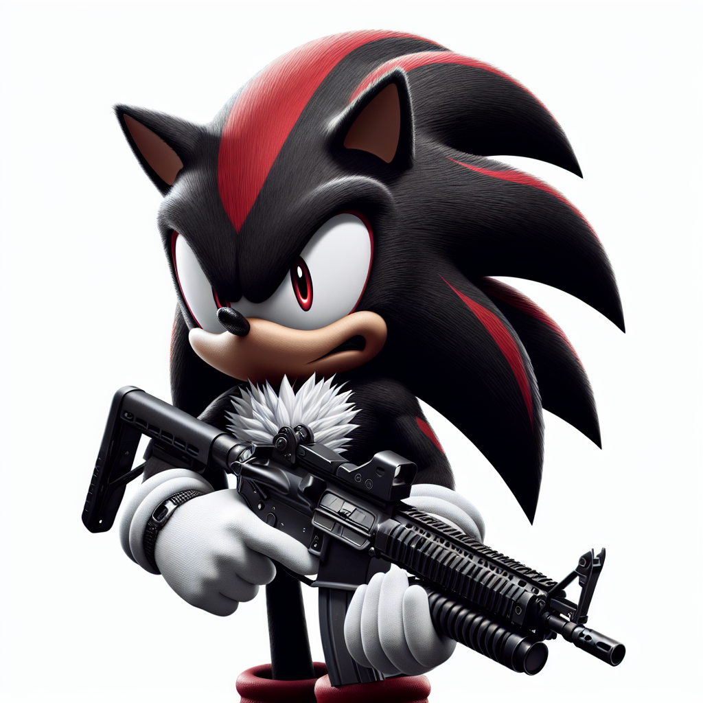 High Quality Shadow the Hedgehog angry holding a light machine gun Blank Meme Template