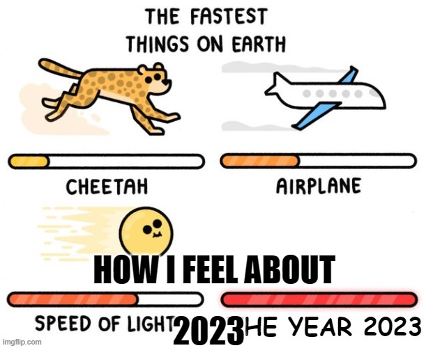 faster | HOW I FEEL ABOUT; 2023 | image tagged in fast things on earth | made w/ Imgflip meme maker