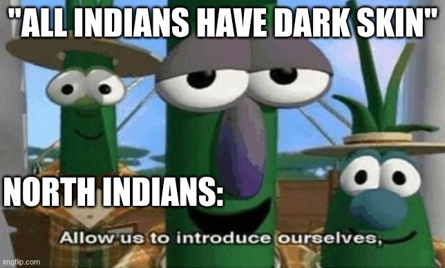 Indian Meme | "ALL INDIANS HAVE DARK SKIN"; NORTH INDIANS: | image tagged in allow us to introduce ourselves | made w/ Imgflip meme maker