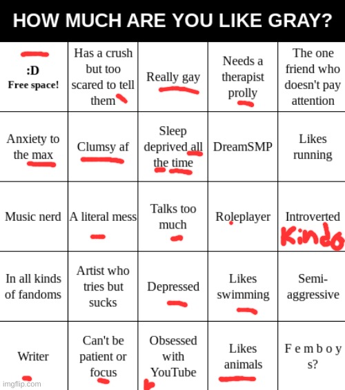 Gray's Bingo | image tagged in gray's bingo | made w/ Imgflip meme maker