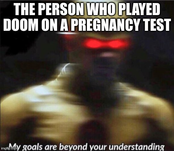 my goals are beyond your understanding | THE PERSON WHO PLAYED DOOM ON A PREGNANCY TEST | image tagged in my goals are beyond your understanding | made w/ Imgflip meme maker