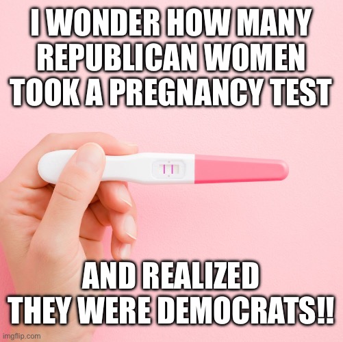 Pro-choice | I WONDER HOW MANY REPUBLICAN WOMEN TOOK A PREGNANCY TEST; AND REALIZED THEY WERE DEMOCRATS!! | made w/ Imgflip meme maker