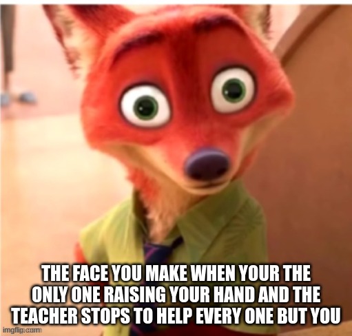 . | THE FACE YOU MAKE WHEN YOUR THE ONLY ONE RAISING YOUR HAND AND THE TEACHER STOPS TO HELP EVERY ONE BUT YOU | image tagged in funny | made w/ Imgflip meme maker