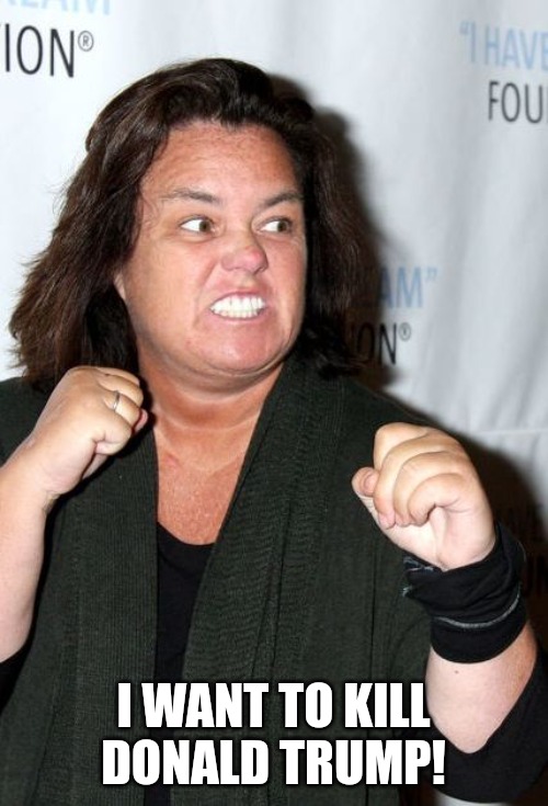 The tolerant left in one disgusting, vomit inducing photo. | I WANT TO KILL DONALD TRUMP! | image tagged in rosie o'donnell,donald trump | made w/ Imgflip meme maker