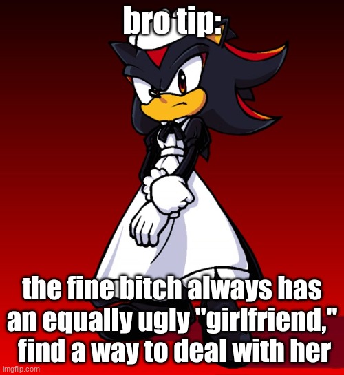 Maid Shadow | bro tip:; the fine bitch always has an equally ugly "girlfriend,"  find a way to deal with her | image tagged in maid shadow,bro tip | made w/ Imgflip meme maker