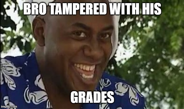 Meme | BRO TAMPERED WITH HIS; GRADES | image tagged in funny memes | made w/ Imgflip meme maker