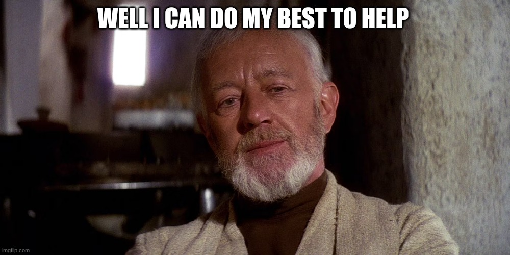 old obi wan kenobi | WELL I CAN DO MY BEST TO HELP | image tagged in old obi wan kenobi | made w/ Imgflip meme maker