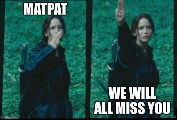 Goodbye MatPat | MATPAT; WE WILL ALL MISS YOU | image tagged in katniss respect | made w/ Imgflip meme maker