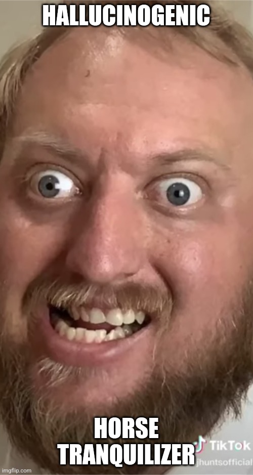 Hallucinogenic horse tranquilizer | HALLUCINOGENIC; HORSE TRANQUILIZER | image tagged in funny face | made w/ Imgflip meme maker