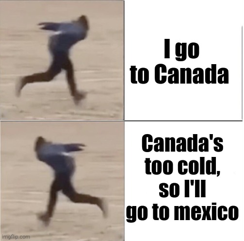 I'll go to mexico | I go to Canada; Canada's too cold, so I'll go to mexico | image tagged in naruto runner drake flipped | made w/ Imgflip meme maker