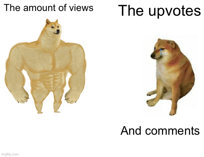 Buff Doge vs. Cheems Meme | The amount of views; The upvotes; And comments | image tagged in memes,buff doge vs cheems | made w/ Imgflip meme maker