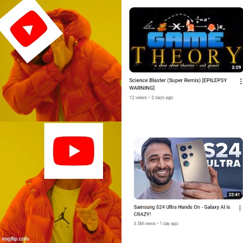 Me vs. the YouTube algorithm | image tagged in memes,drake hotline bling | made w/ Imgflip meme maker