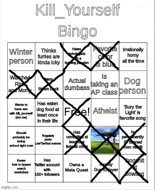 Kill_Yourself Bingo | image tagged in kill_yourself bingo | made w/ Imgflip meme maker