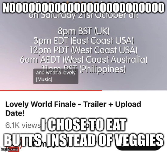 Stampy’s end | NOOOOOOOOOOOOOOOOOOOOOOOO; I CHOSE TO EAT BUTTS  INSTEAD OF VEGGIES | image tagged in stampy s end | made w/ Imgflip meme maker