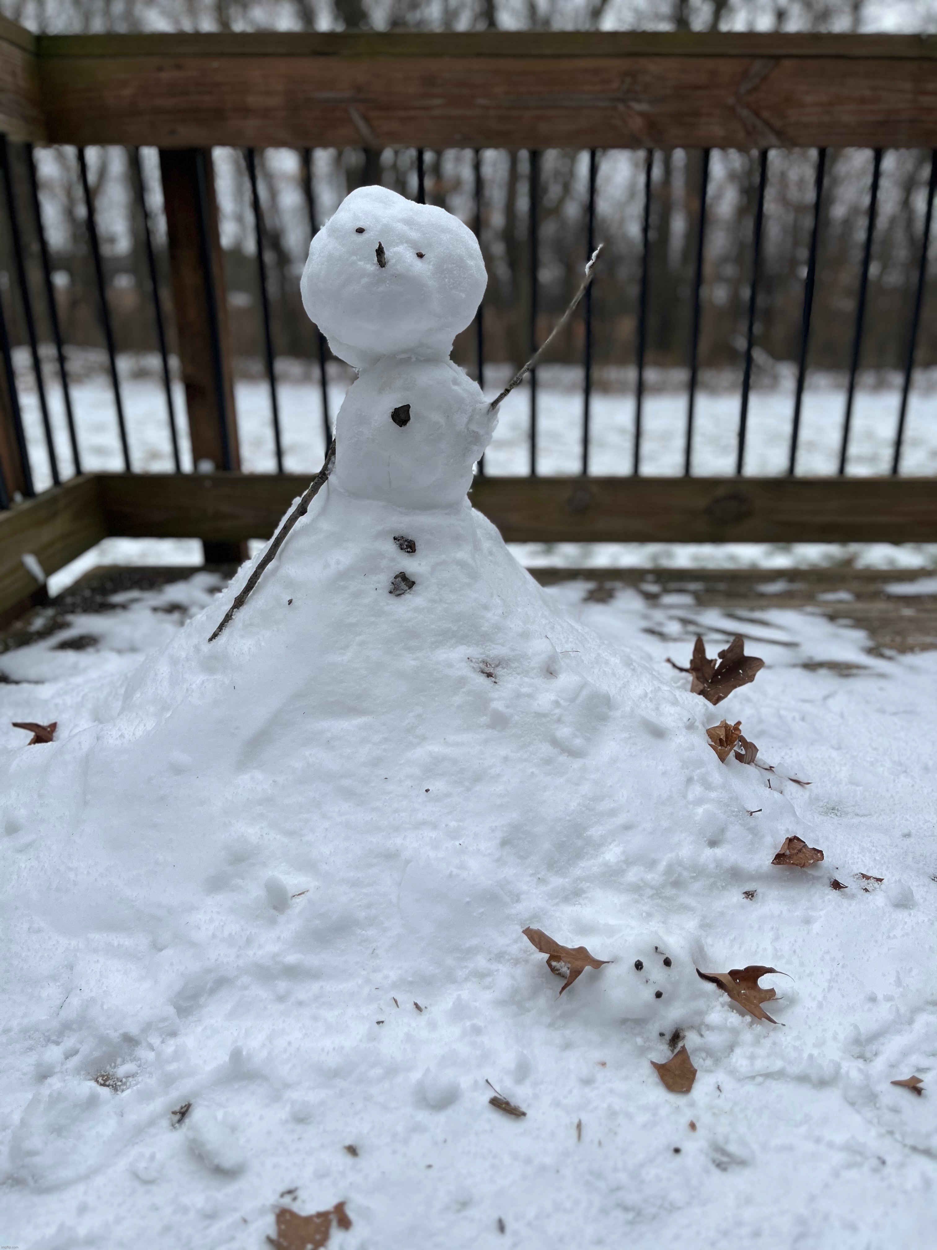 Here’s the snowman I finished to make | image tagged in snow,snowman,creation | made w/ Imgflip meme maker
