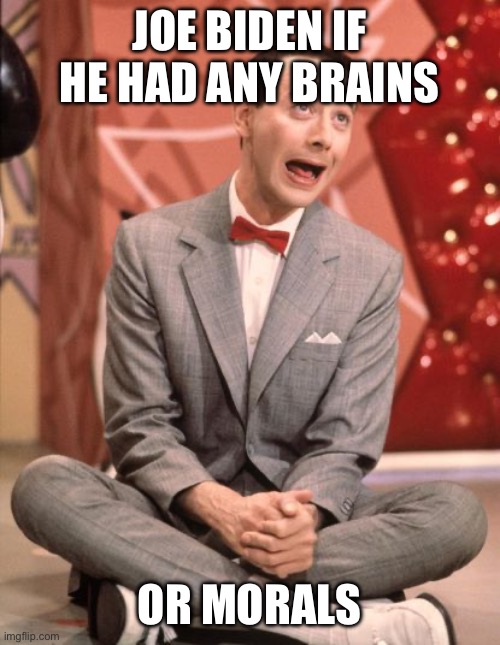 Pee Wee Herman Hard To Believe | JOE BIDEN IF HE HAD ANY BRAINS; OR MORALS | image tagged in pee wee herman hard to believe | made w/ Imgflip meme maker