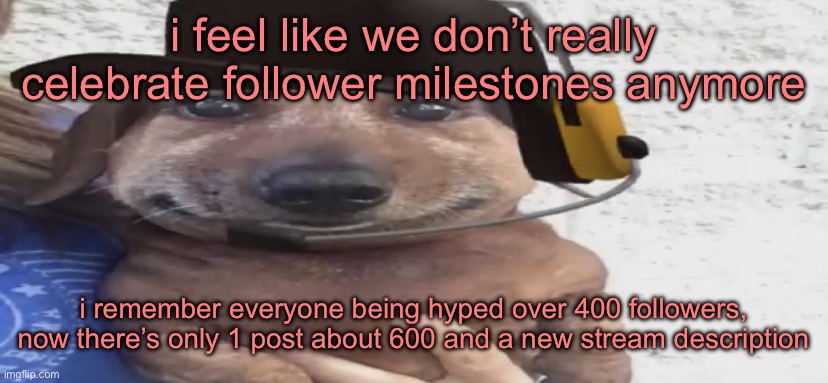 chucklenuts | i feel like we don’t really celebrate follower milestones anymore; i remember everyone being hyped over 400 followers, now there’s only 1 post about 600 and a new stream description | image tagged in chucklenuts | made w/ Imgflip meme maker