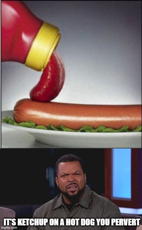 Clean Your Dirty Mind | IT'S KETCHUP ON A HOT DOG YOU PERVERT | image tagged in really ice cube | made w/ Imgflip meme maker