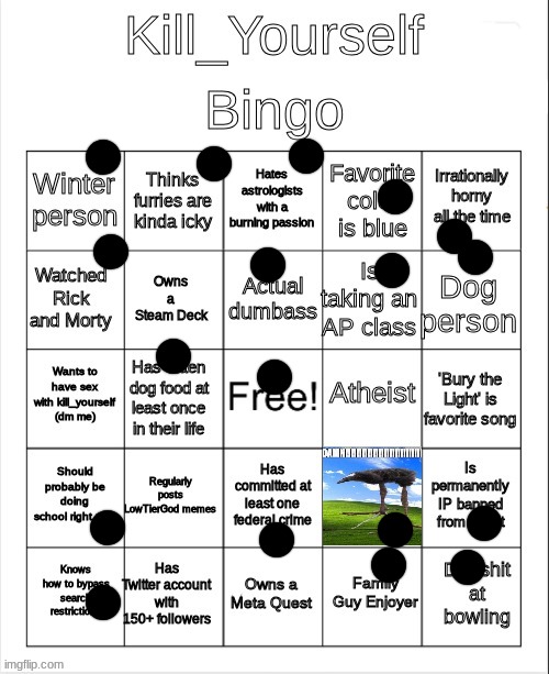 Kill_Yourself Bingo | image tagged in kill_yourself bingo | made w/ Imgflip meme maker