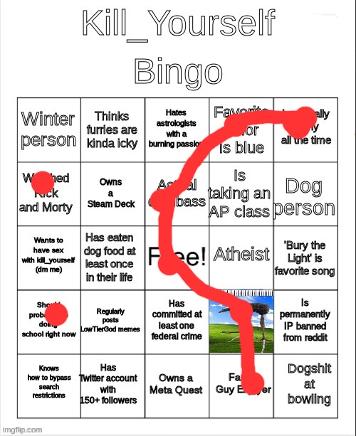 Kill_Yourself Bingo | image tagged in kill_yourself bingo | made w/ Imgflip meme maker