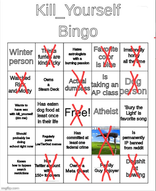 Kill_Yourself Bingo | image tagged in kill_yourself bingo | made w/ Imgflip meme maker