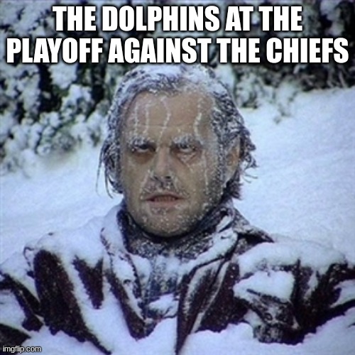 Frozen Guy | THE DOLPHINS AT THE PLAYOFF AGAINST THE CHIEFS | image tagged in frozen guy | made w/ Imgflip meme maker