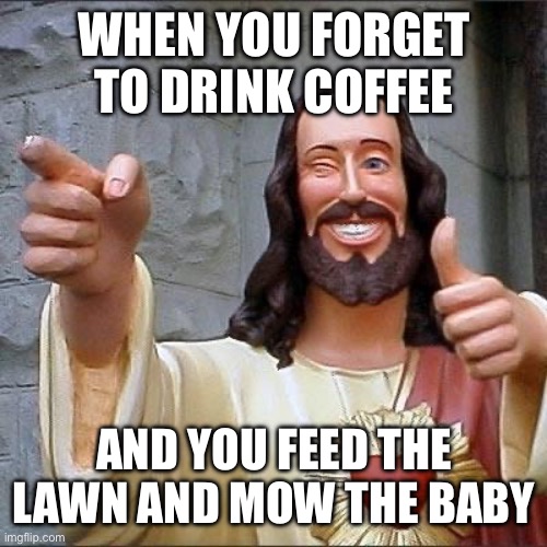 Good job | WHEN YOU FORGET TO DRINK COFFEE; AND YOU FEED THE LAWN AND MOW THE BABY | image tagged in jesus says | made w/ Imgflip meme maker