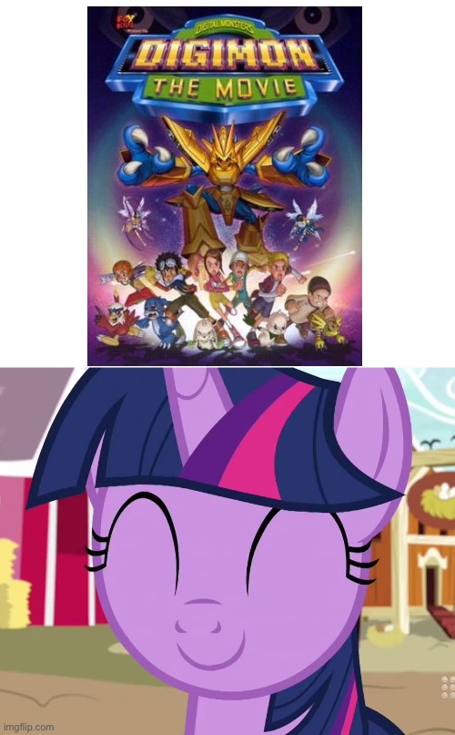 Twilight Sparkle loves Digimon the movie 2000 | image tagged in happy twilight mlp | made w/ Imgflip meme maker